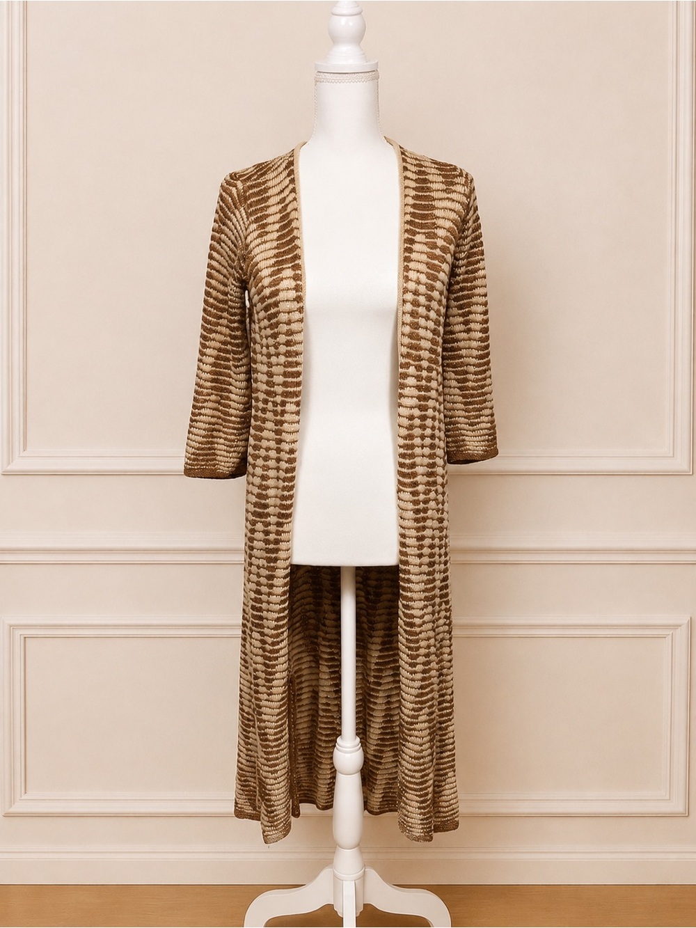 Calypso St. Barth Metallic Bronze Striped Maxi Duster Cardigan